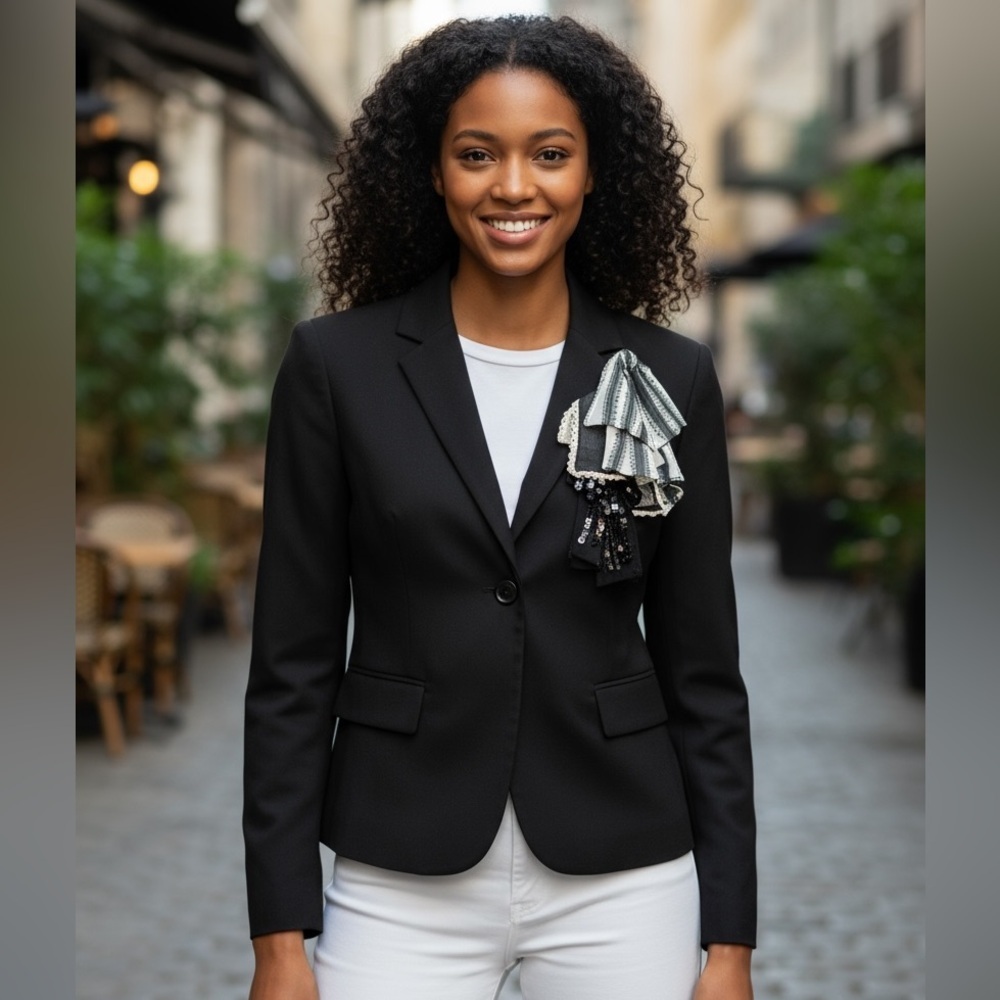 Moschino Cheap & Chic Black Blazer with Ribbon Lace & Sequin Embellishment 36